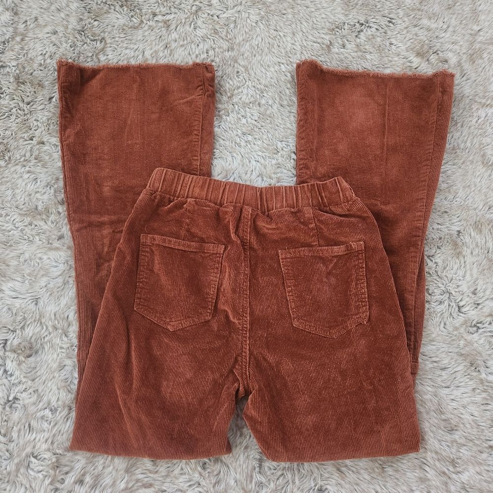 Unbranded Brown Corduroy Flare Leg Pants Elastic Waist Raw Hem‎ Size Small